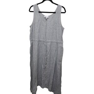 Nostrom Blue & White Striped Midi Tank Dress Drawstring Waist Linen Blend Size M